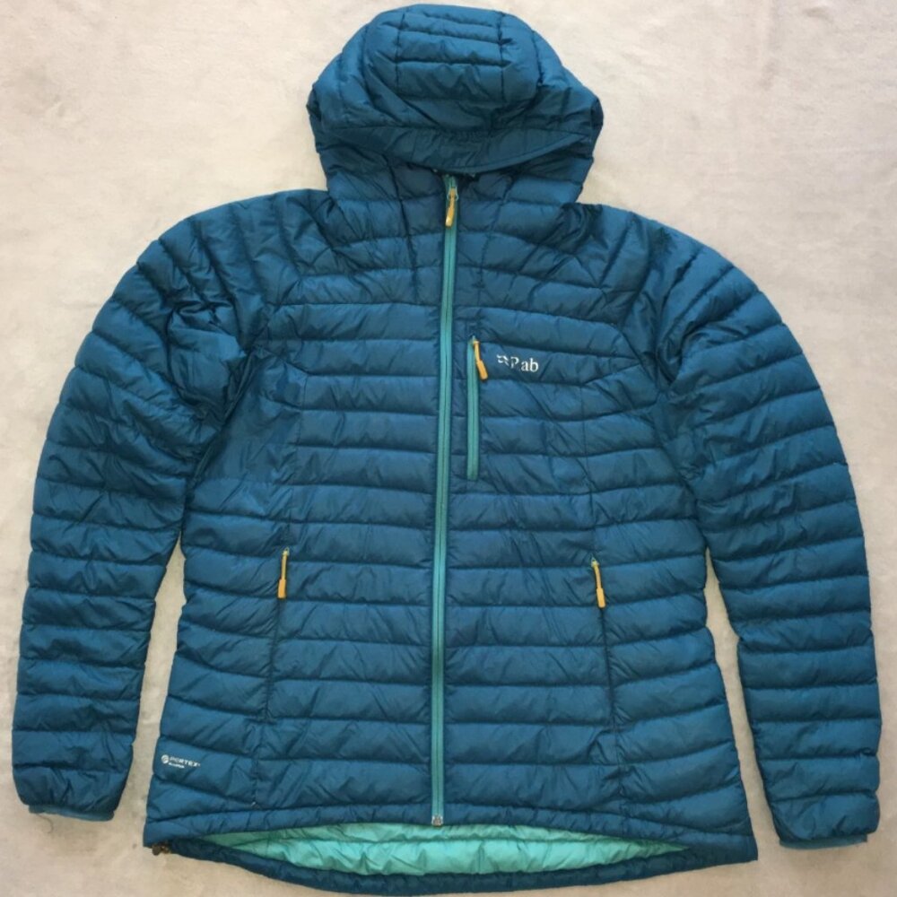 Rab Microlight Alpine womens Blue Down Hooded Quilted Puffer Jacket size XL